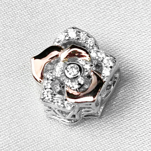 Beautiful Rose Flower Bracelet Charm Bead Sparkling Genuine 925 Sterling Silver
