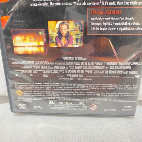 V For Vendetta DVD Movie With Case Full Screen Edition Rated R Natalie Portman￼ - Picture 5 of 7