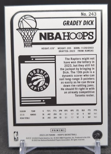 2023-24 NBA Hoops Gradey Dick RC Toronto Raptors #243 Rookie - Picture 2 of 2