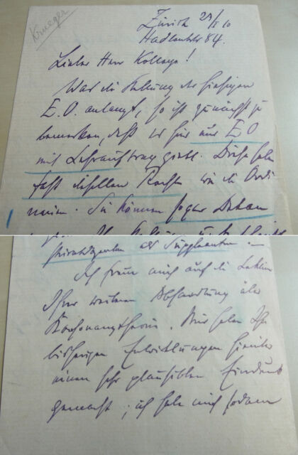 Psychologist Gustav Wilhelm Störring (1860-1946): Letter Zurich 1910 Over Uni OE9885 Psychologist Gustav Wilhelm Störring (1860-1946): Letter Zurich 1910 Over Uni OE9885