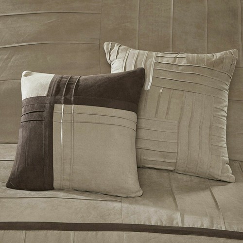 NEW!~ COZY ULTRA SOFT & PLUSH BROWN TAUPE BEIGE TAN PINTUCK STRIPE COMFORTER SET - Picture 3 of 5