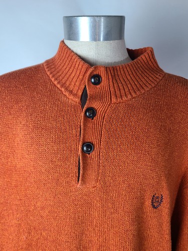 Chaps Men's Size XXL Tight Knit Orange Button Logo Sweater In Good Condition - Picture 5 of 6