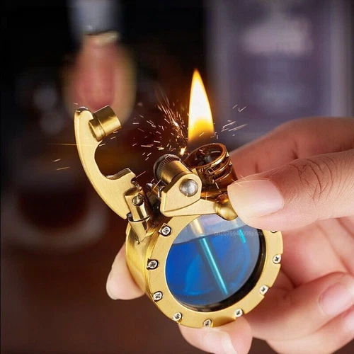 NEW Kerosene Cigarette Lighter Round Shape Retro Transparent Oil Tank gifts