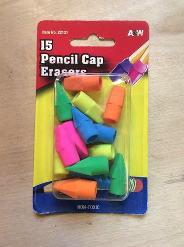 14 Pencil Cap Erasers Item 22131 Multi Color Non Toxic A&W Brand - Picture 1 of 7
