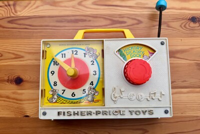 Vintage Fisher Price Music Box Clock Radio HickoryDickory Dock Musical Toy Japan