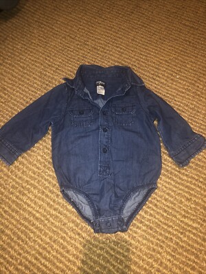 OshKosh B'Gosh Baby Junge Einteiler Chambray Denim Jeans Oberteil 18 Monate Blau Neu