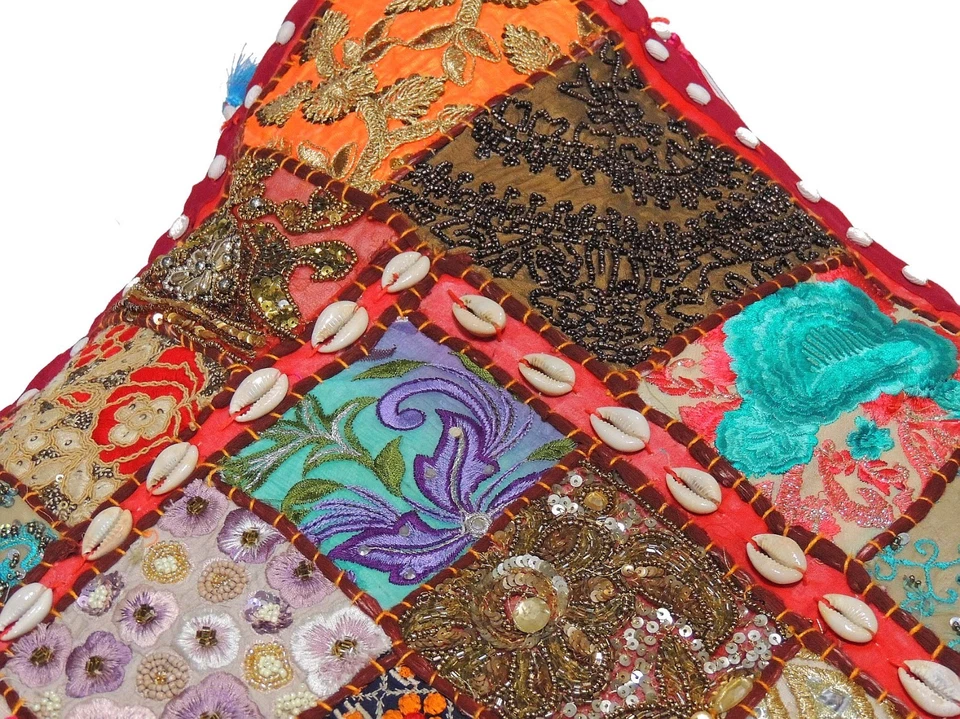 Funda de almohada de piso con cuentas decorativa boho retazos étnicos grande euro farsa 26" Foto 4 de 4