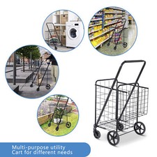 Folding Shopping Cart Swivel Wheels w/Extra Back Basket Laundry Carts Versatile