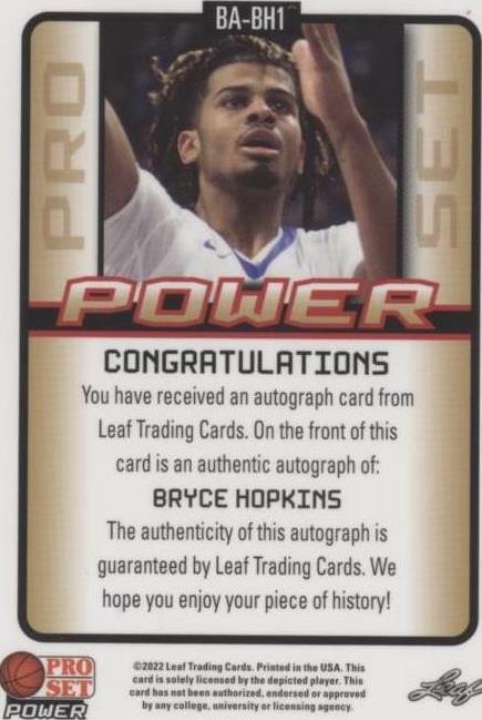 2021-22 Leaf Pro Set Power - Bryce Hopkins #BA-BH1