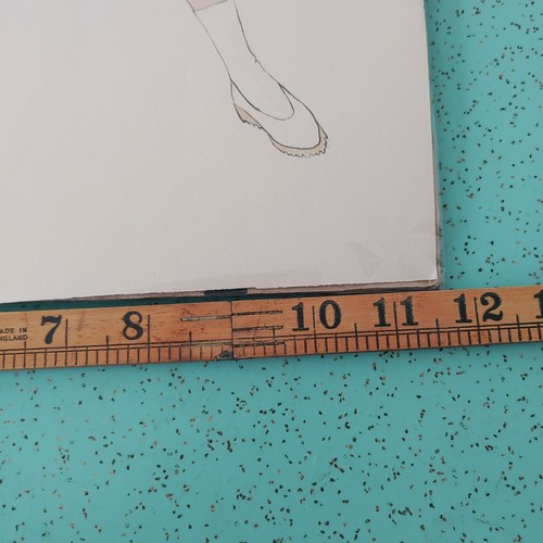 Vintage Fashion Sketch Tennis Outfit 17,5"x11,5" Aquarell in Kunststoff verpackt - Bild 7 von 7