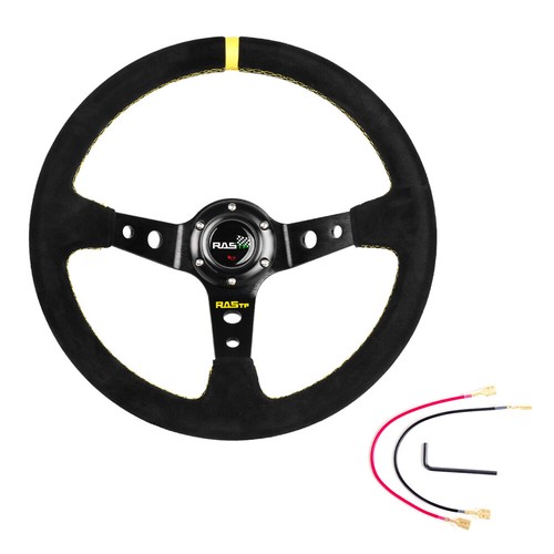 14inch 345mm Deep Dish 93mm Drifting Racing Steering Wheel Suede Leather - Picture 2 of 10
