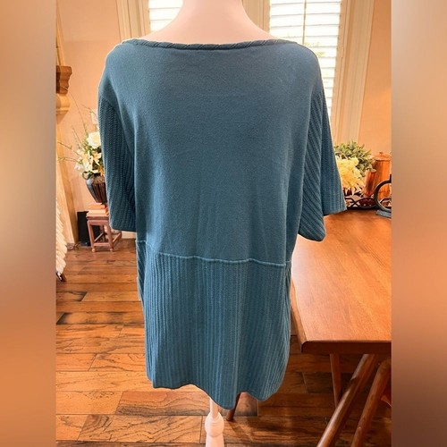 Woman short sleeve 4 button Beautiful Teal cardigan Crochet knit Soft Sz 3X NWT - Picture 4 of 7
