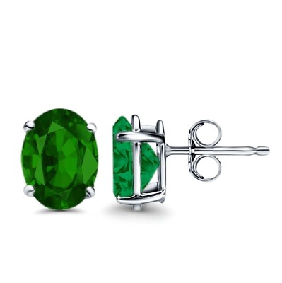 1.80 ct. Oval Genuine Emerald Stud Earrings in Sterling Silver
