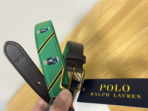 Polo Ralph Lauren Green Polo Bear Dark Brown Leather Men's Ribbon Belt Sz 38 New - Picture 6 of 24