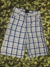 Hurley Bermuda Summer Shorts Youth Boy s Size 12 Plaid Blue White Cotton EUC