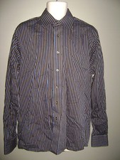 MICHAEL KORS MEN DRESS SHIRT TOP size 16 - 36/37 BROWN BLUE STRIPES LONG SLEEVE