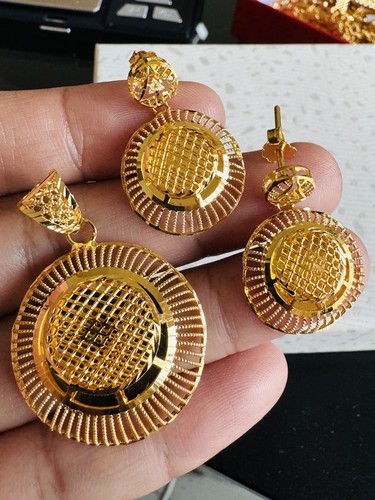 22CT 22KT 916 Real Fine Gold Set Round Shape Earring Pendant only 9.3g - Picture 22 of 24