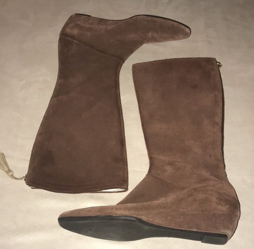 KORS Michael Boots Women 7 Brown Suede Flat Zip Up 1” Wedge Fall Winter - Picture 3 of 9