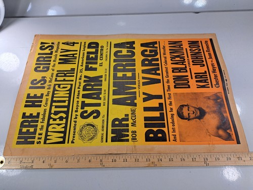 Vintage Wrestling Poster 1950's: Count Billy Varga Vs. Bob McCune 22x14in (S68) - Picture 8 of 16