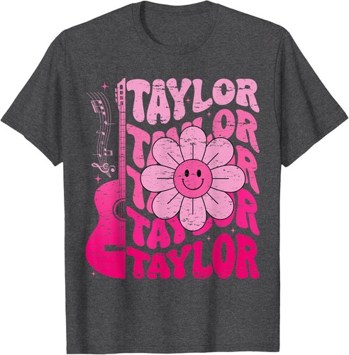 Girl Retro Taylor First Name Personalized Groovy 80's Pink T-Shirt Hoodie - Picture 10 of 15