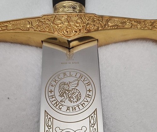 Sword Super Deluxe King Arthur Excalibur 24k Gold Leather Grip Beautiful New - Picture 3 of 10
