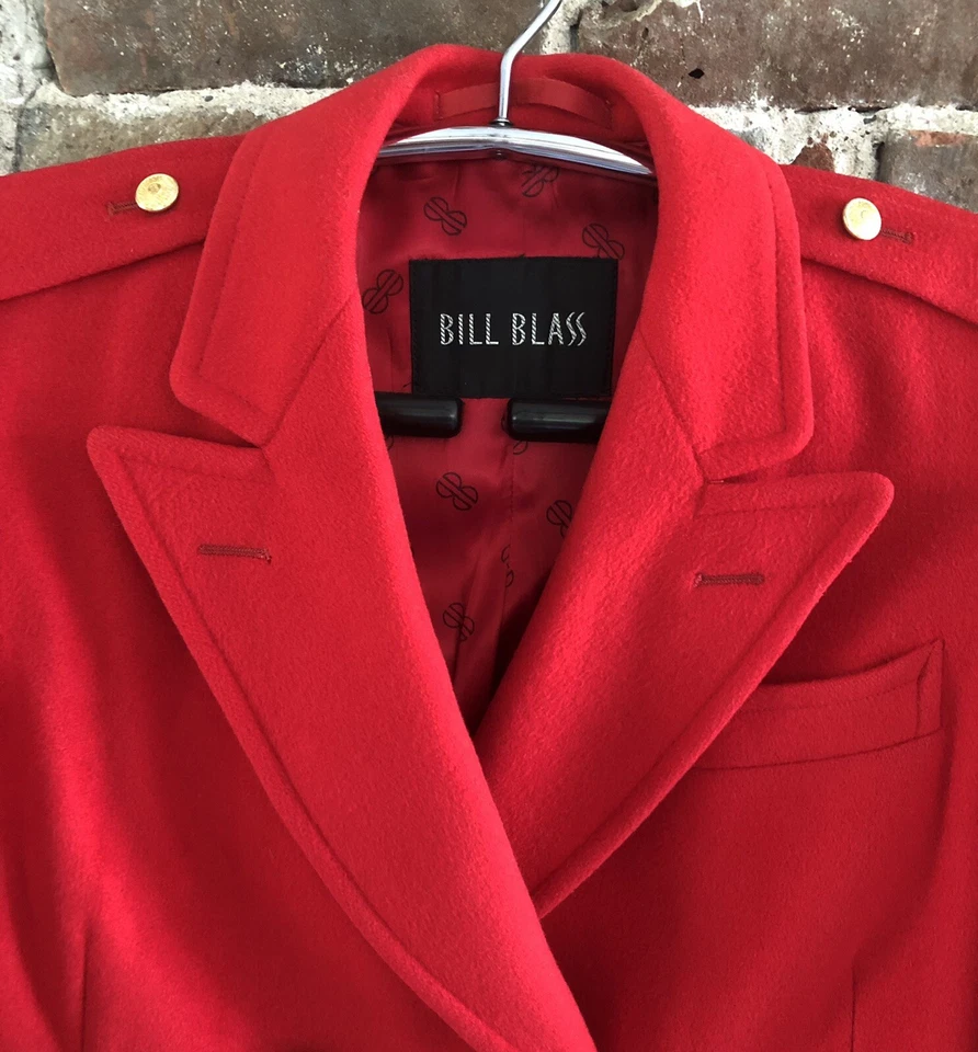 Abrigo de Lana Rojo Bill Blass De Colección Etiqueta Negra Doble Pecho Firma Forro Mediano Foto 2 de 4