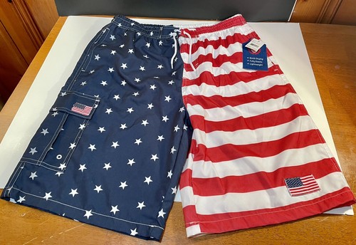 New! NWT North 15 Men’s Swim Board Shorts American Flag Cargo Pocket Large