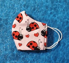 Washable Handmade Fabric Face Mask filter pocket LADY BUGS  HEARTS