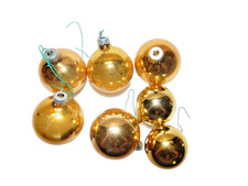 Vintage 7 Gold Glass  Shatterproof Ball Christmas Ornaments 3"  B