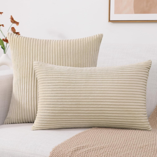Corduroy Decorative Throw Pillow Covers 16x16 Set of 2 for Sofa Bedroom Living R - Picture 2 of 8