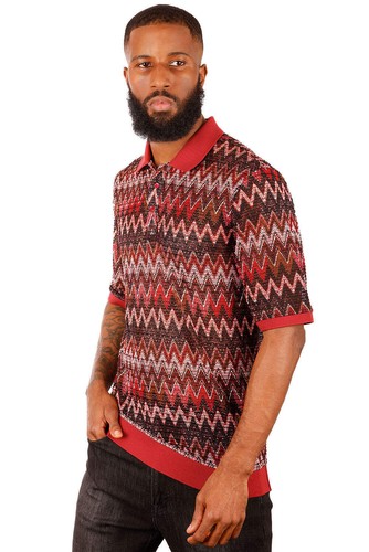 Barabas Men's Woven Crochet Zig Zag See Through Polo Shirts 3P21 - Picture 18 of 38