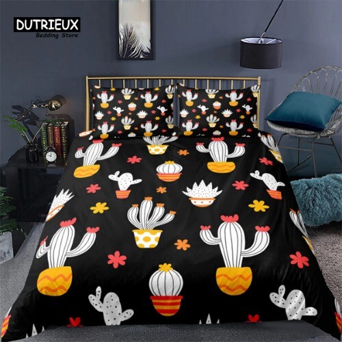 Cartoon Kaktus Bettbezug Kissenbezug Tropische Botanik Pflanze 3D-Druck Bettwäsche Set - Bild 13 von 39
