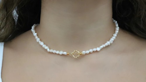 Baroque Pearl and 24k Gold Toggle Choker, Baroque Pearl Choker, Pearl Choker - Bild 10 von 12