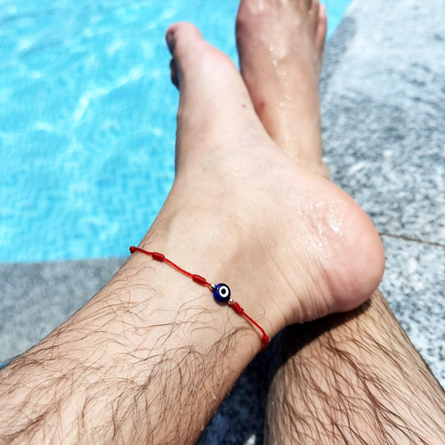 Pulseras ojo turquesa 7 nudos, amuleto suerte rojo negro ajustable. - Imagen 5 de 12