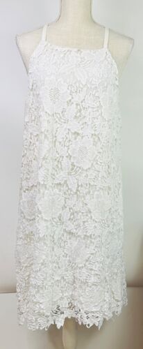 Alfani Midi Bright White Lace Sleeveless Lined Dress Womens Size 14