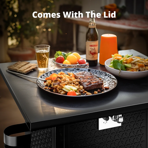 28" Propane Fire Pit with Lid & Lava Rock, 50,000 BTU Gas Fire Pit Table - Picture 9 of 14