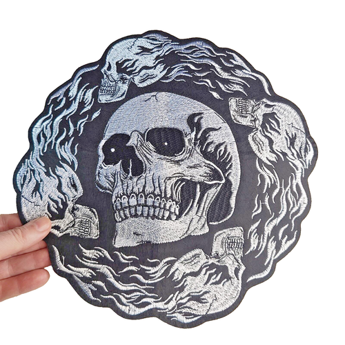 Großer Totenkopf Bügelbild Patch Motiv bestickt Abzeichen Biker 29cm x 28cm Goth Emo P46 - Bild 3 von 3