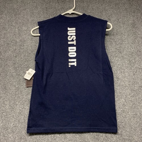 Vintage NWT Nike T-shirt Youth Size 7 Blue Sleeveless Grey Tag Y2K Basketball - Picture 15 of 16