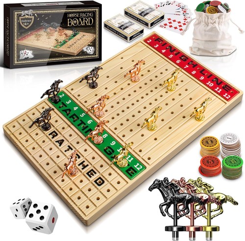 Deluxe Horse Race Board Game for Adults - 11 Metal Horses & Two Dice Included - Picture 3 of 9