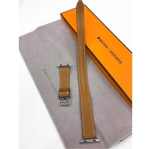HERMES Apple Watch 41/40/38mm Brown Leather Band Double Tour Excellent with Box - Zdjęcie 3 z 4