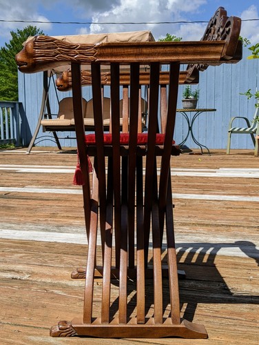 Savonarola Throne Chair Carved Wood Lion Heads Scissor Folding Renaissance Decor - Picture 4 of 12