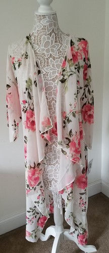 Kimono LuLaRoe Shirley Large ๐ Rosa Vintage Rose Bianco SPLENDIDO Nuovo con etichette!! - Foto 8 di 10