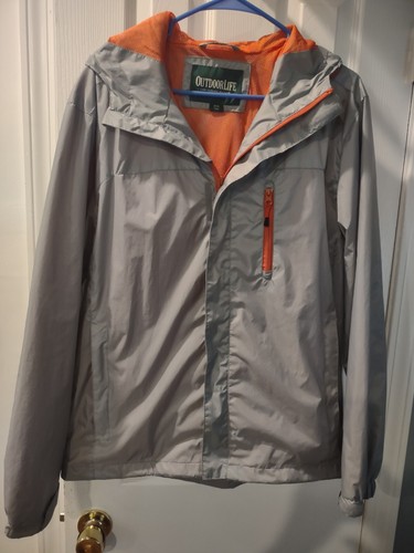 Outdoor Life Mens Lite Gray & Orange Full Zip Hooded Windbreaker Size Medium  - Picture 1 of 17