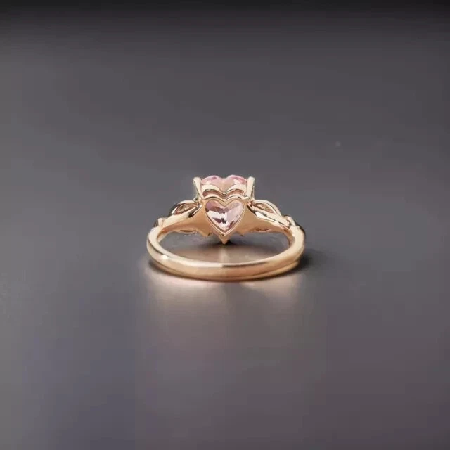 Помолвочное женское кольцо с сапфиром огранки сердце 2 карата с покрытием из розового золота 14 карат - Изображение 4 из 4