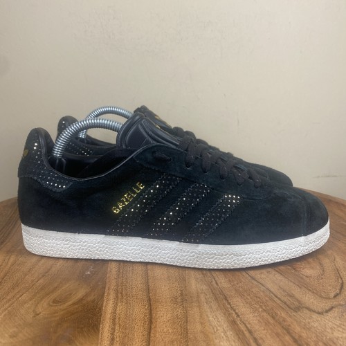 Adidas Gazelle Damen Schwarz Weiß Gold Glitzer Größe 6 Freizeitschuhe Sneaker - Bild 1 von 10