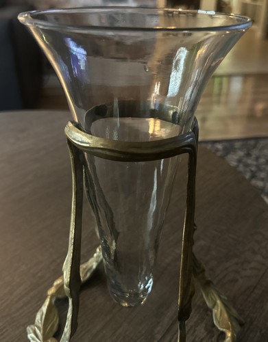 Vtg The Bombay Co 1990 Floating Flower Vase Ornate Brass Leaf Stand - Picture 12 of 13