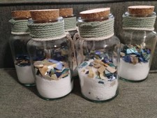 6 Corked Beachy Bottles Of Shells Pieces  Sand 5.5"