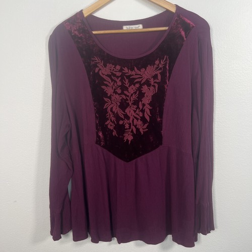 Top túnica boho caprichosa vintage para mujer Y2K talla L terciopelo manga campana púrpura - Imagen 1 de 11