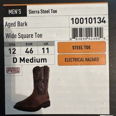 Ariat 10010134 12 D Men's Western Boot Steel Work Boot, Aged Bark