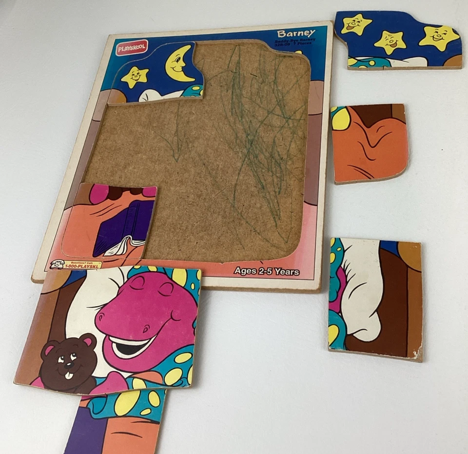 Playskool Bandeja Madera Rompecabezas Hora de Dormir Barney Disney Pinocho Lote De Colección Años 90 Foto 4 de 4